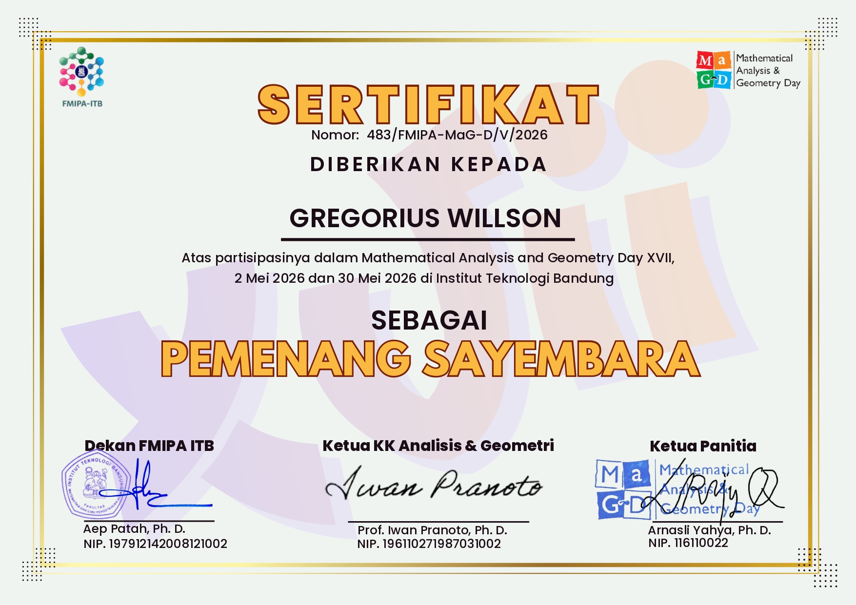 MaG-D ITB 2026: Silver Medal: national mathematics olympiad at ITB
