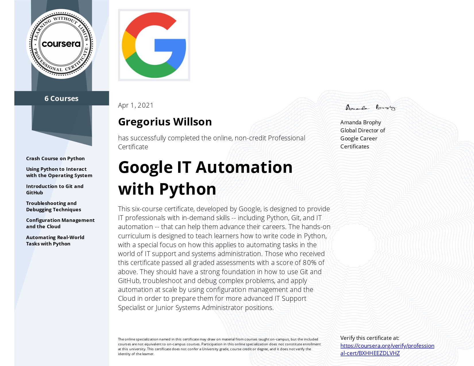 Google IT Automation with Python: Professional certificate — Python, Git, and IT automation